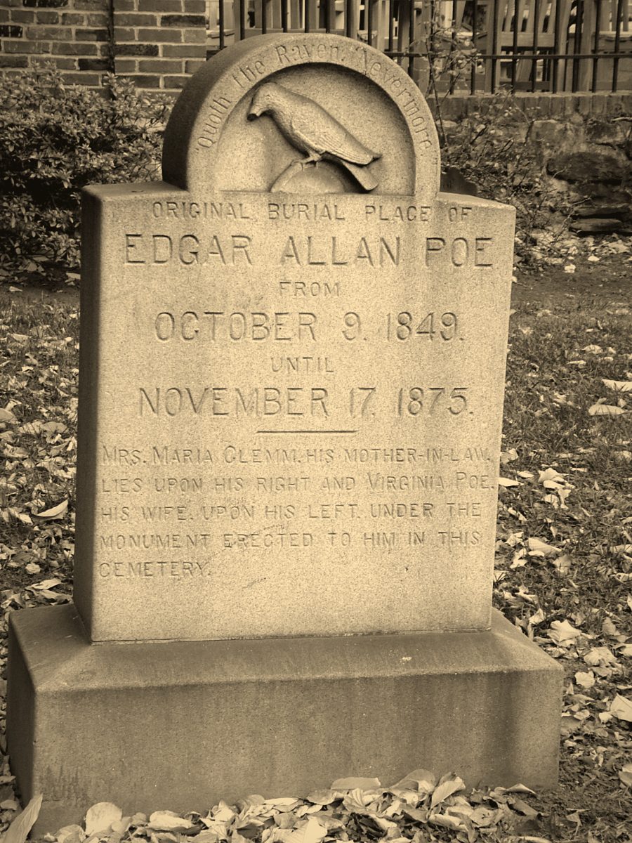 The raven stone at Edgar Allan Poe's first grave, Westminster Burying Ground